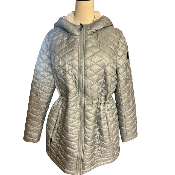 Steve Madden Glacier Shield  Insulated Womens XL Silver Hoodie Faux Fur Lined - Picture 1 of 16